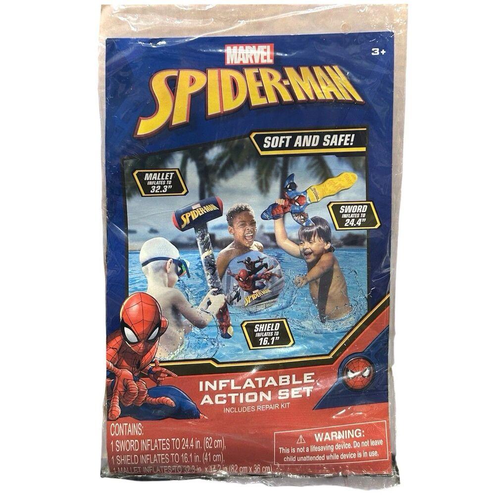 Marvel SpiderMan Inflatable Action Set Sword Shield Mallet Includes Repair Kit
